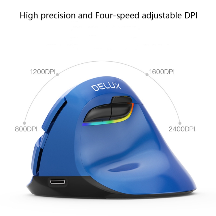 DELUX M618Mini colorido ratón vertical luminoso inalámbrico Bluetooth ratón vertical recargable (azul perla) - 5