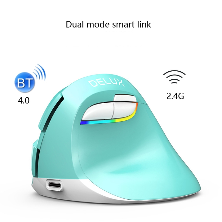 DELUX M618Mini colorido ratón vertical luminoso inalámbrico Bluetooth ratón vertical recargable (azul perla) - 6