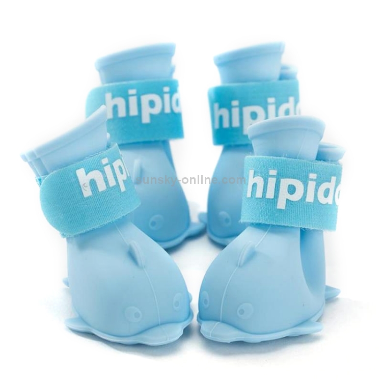 4 PCS / Set Zapatos para perros de dibujos animados Botas de lluvia impermeables de silicona para mascotas, Tamaño: L (Azul) - 2