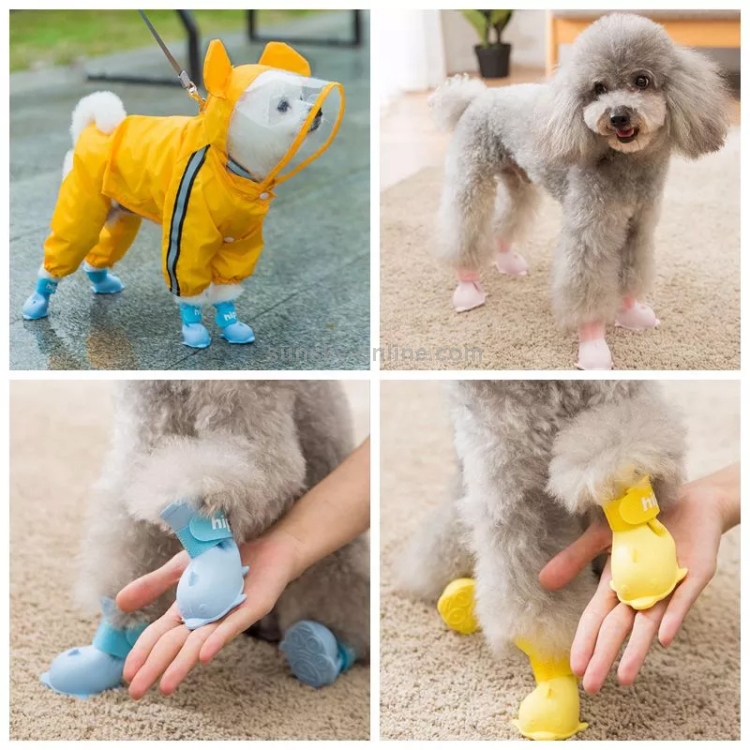 4 PCS / Set Zapatos para perros de dibujos animados Botas de lluvia impermeables de silicona para mascotas, Tamaño: L (Azul) - 5