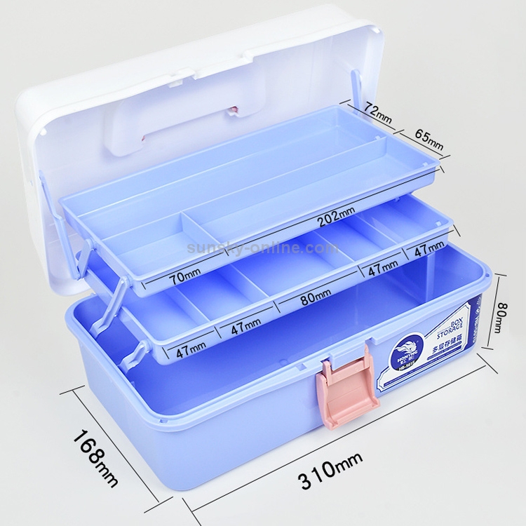 Large Three-layer Thickened Art Tool Box Gouache Paint Storage Box(White  Blue)