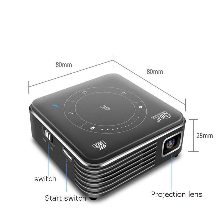P09 Mini proyector inteligente portátil 4K Ultra HD DLP con control remoto  por infrarrojos, Amlogic S905X 4-Core A53 hasta 1.5GHz Android 6.0, 1GB +  8GB, Soporte 2.4G / 5G WiFi, Bluetooth, Tarjeta TF (Negro)