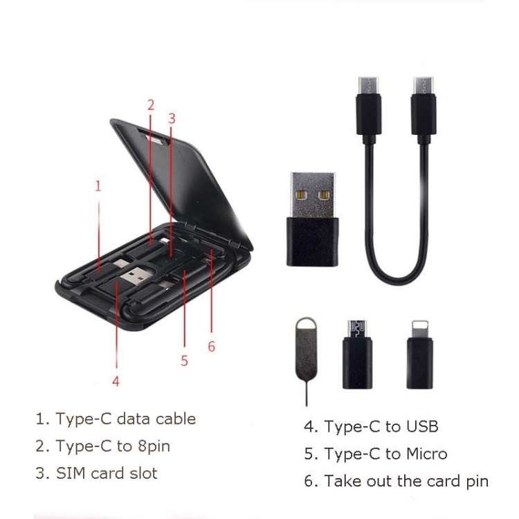 Data Cable Card Storage Box with Mobile Phone Holder & Card Picking Pin(Black)