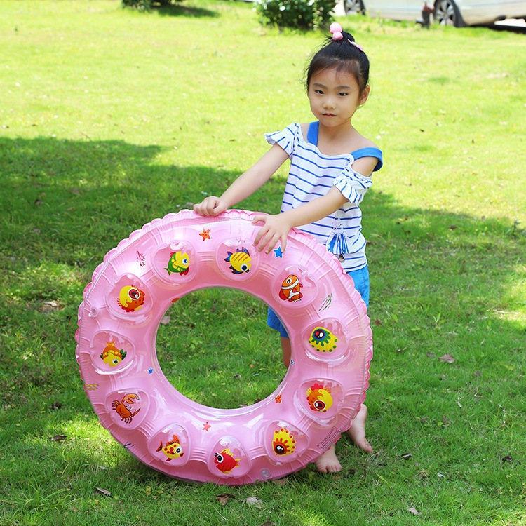 Cartoon Pattern Double Airbag Thickened Inflatable Swimming Ring Crystal Swimming Ring Size 60 cm Blue