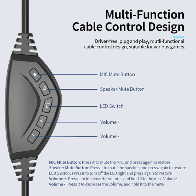 Ajazz AX365 Stereo Surround Posicionamiento de escucha de 7.1 canales Interruptor de control de cable USB Auriculares para juegos en Internet Cafe, Longitud del cable: 2.1 m (Negro) - 8