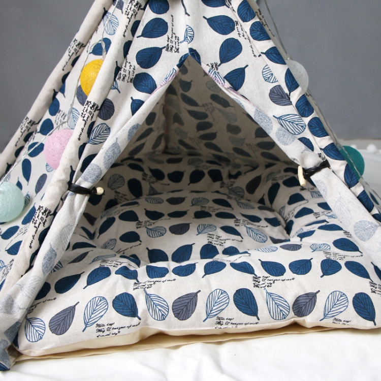Small And Medium Dog Pet Tent Dog Cat Litter, Specification: Medium  50×50×60cm(Blue Leaves with Cushion)