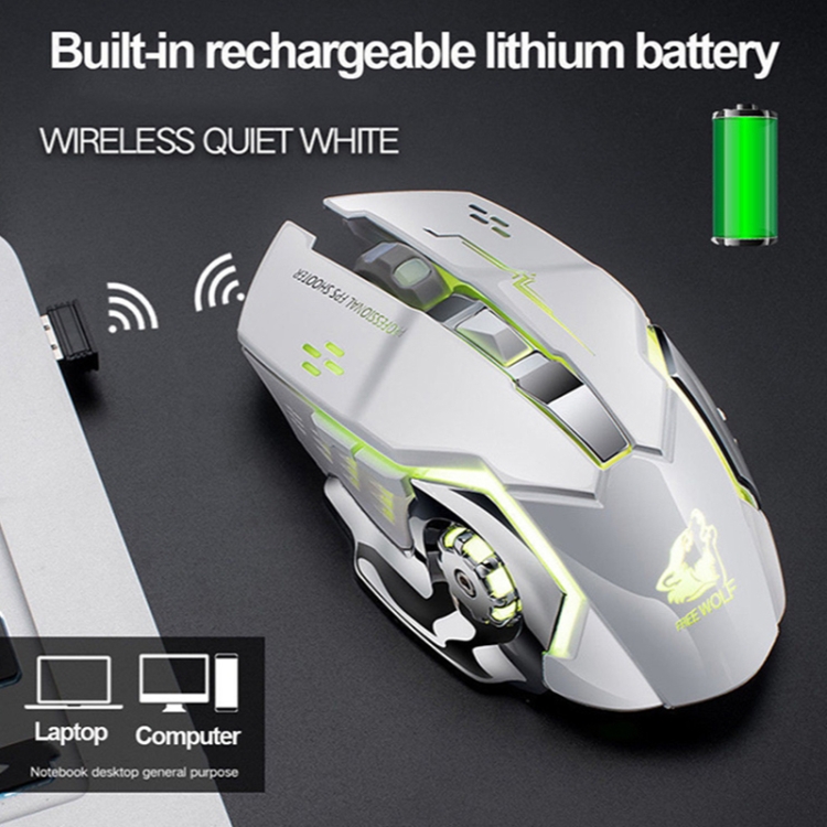 FREEDOM-WOLF X8 2400 DPI 6 teclas 2.4G Carga inalámbrica Silent Luminous Gaming Mechanical Mouse (Star Black) - 9