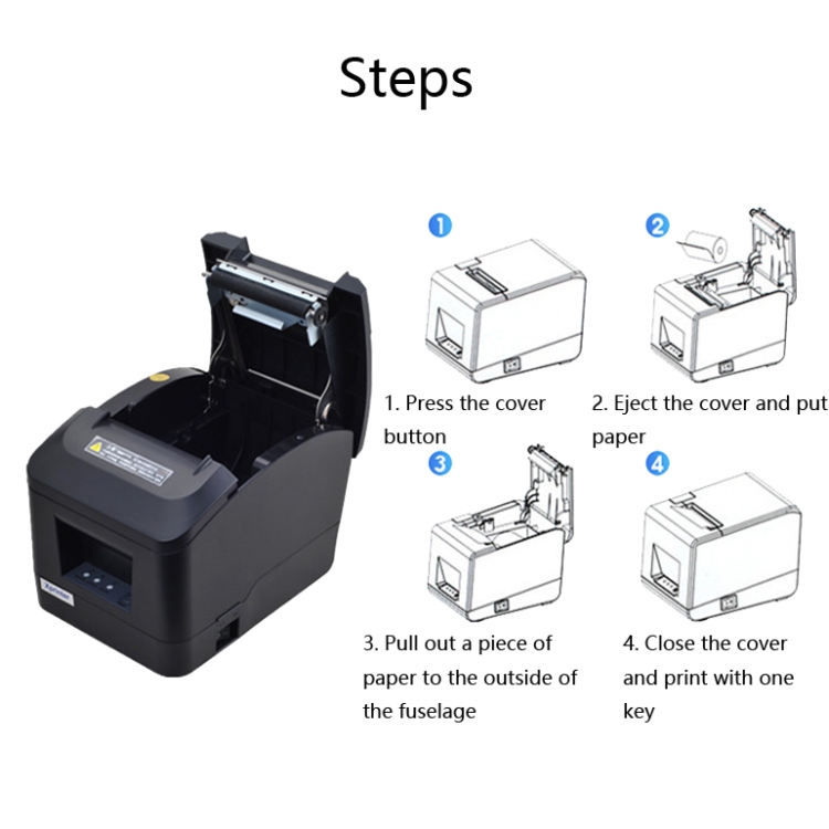 Impresora térmica Xprinter XP-A160M Impresora de caja registradora POS de facturas de catering, Estilo: Enchufe de EE. UU. - 7