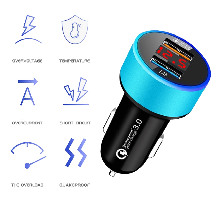 2 PCS Aluminum Ring Display Car Charger QC3.0+2.4A Aluminum Alloy Multi-function Halo Digital Display Car Charger(Snow Silver) 2 PCS Aluminum Ring Display Car Charger QC3.0+2.4A Aluminum Alloy Multi-function Halo Digital Display Car Charger(Snow Silver)