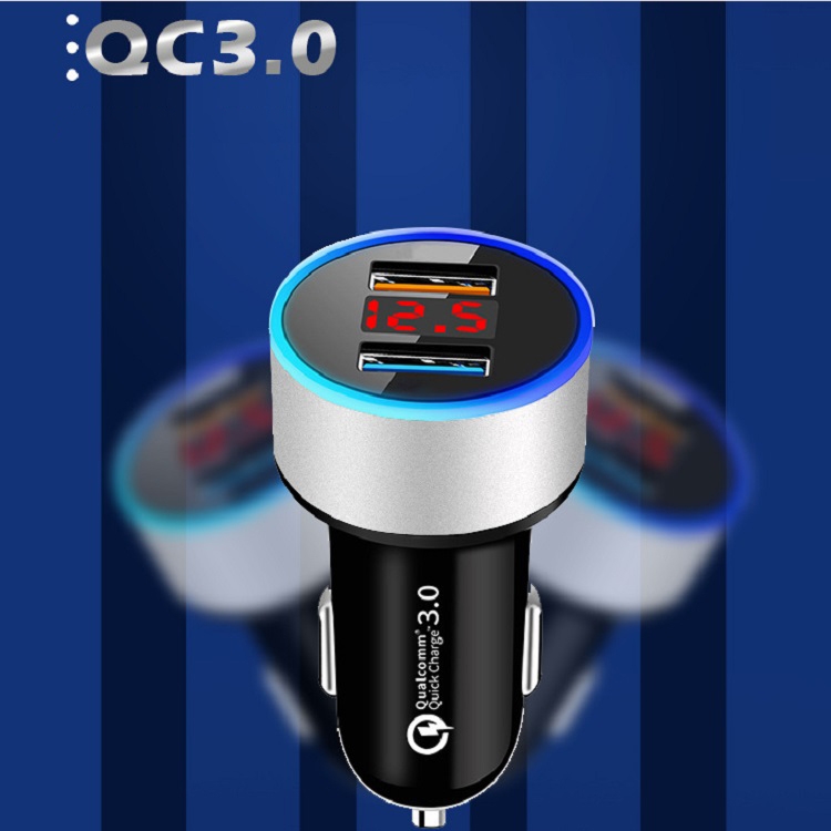 2 PCS Aluminum Ring Display Car Charger QC3.0+2.4A Aluminum Alloy Multi-function Halo Digital Display Car Charger(Snow Silver) 2 PCS Aluminum Ring Display Car Charger QC3.0+2.4A Aluminum Alloy Multi-function Halo Digital Display Car Charger(Snow Silver)