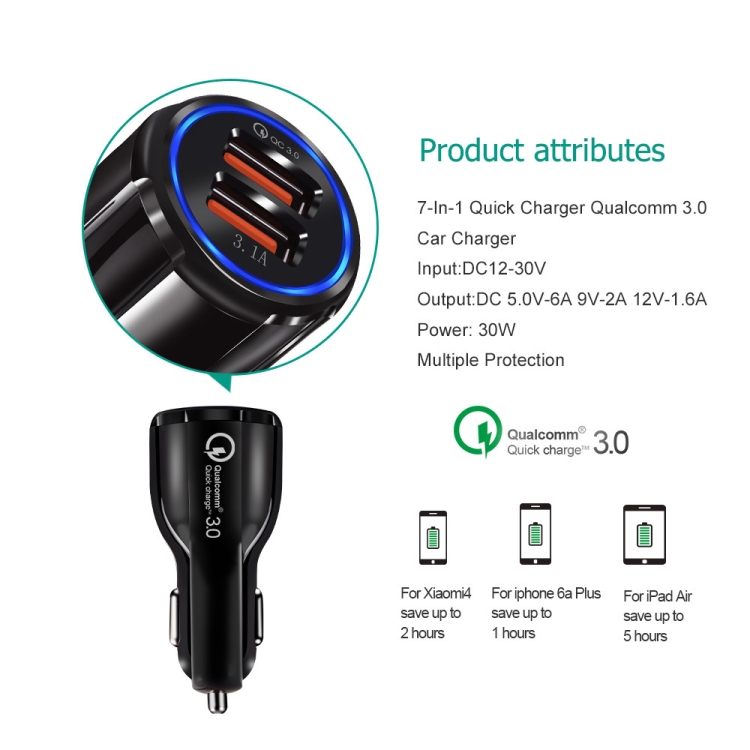 2 PCS QC3.0+3.1A Car Charger Dual USB 6A Halo Wine Bottle Fast Charge Car Charger(Elegant Black) 2 PCS QC3.0+3.1A Car Charger Dual USB 6A Halo Wine Bottle Fast Charge Car Charger(Elegant Black)