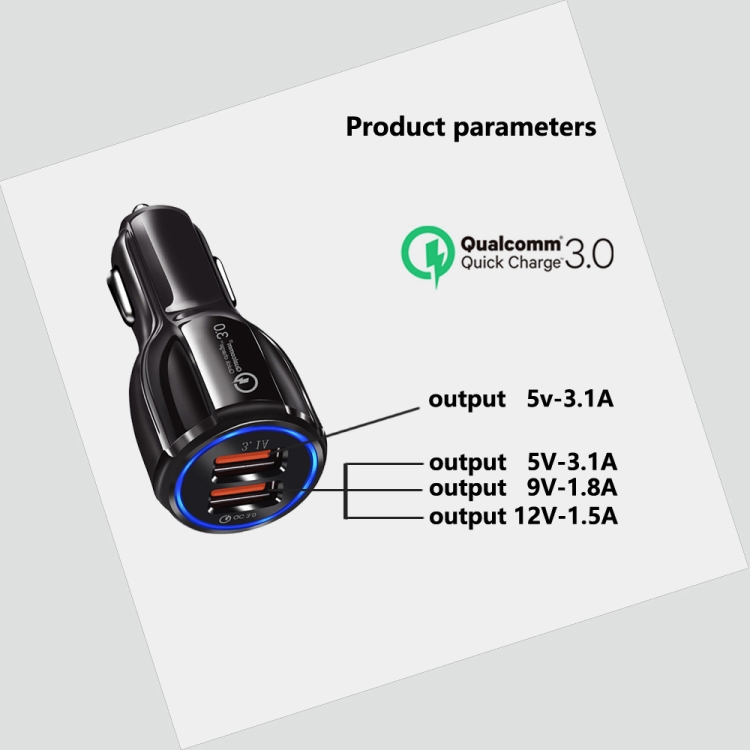 2 PCS QC3.0+3.1A Car Charger Dual USB 6A Halo Wine Bottle Fast Charge Car Charger(Elegant Black) 2 PCS QC3.0+3.1A Car Charger Dual USB 6A Halo Wine Bottle Fast Charge Car Charger(Elegant Black)