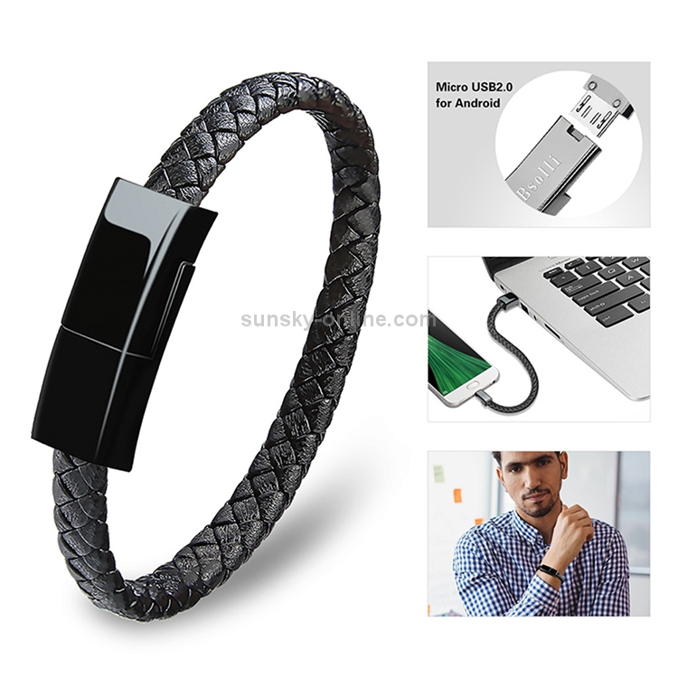 Bsolli 2553 8 Pin Port PU Leather Braided Single Wire Data Cable Bracelet, Suitable for Hand Circumference: 15.6-16cm, Length: 20cm Bsolli 2553 8 Pin Port PU Leather Braided Single Wire Data Cable Bracelet, Suitable for Hand Circumference: 15.6-16cm, Length: 20cm