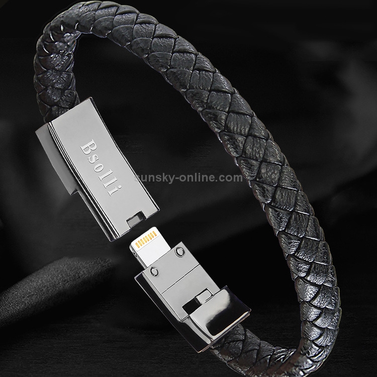 Bsolli 2553 8 Pin Port PU Leather Braided Single Wire Data Cable Bracelet, Suitable for Hand Circumference: 15.6-16cm, Length: 20cm Bsolli 2553 8 Pin Port PU Leather Braided Single Wire Data Cable Bracelet, Suitable for Hand Circumference: 15.6-16cm, Length: 20cm
