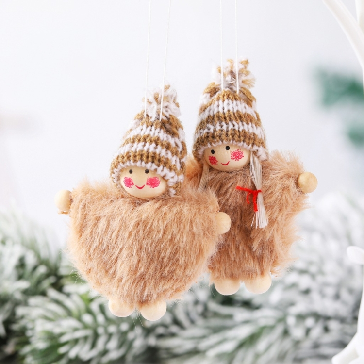 Creative Wooden Boy And Girl Cloak Set Doll Christmas Tree Pendant(White)