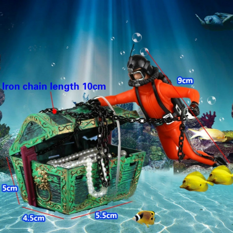 Pneumatic Fish Tank Decoration Diver Treasure Hunt Frogman Aquarium Fish  Tank Landscape(Black)