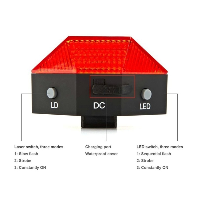 LD51 USB recargable bicicleta luz trasera láser luz de advertencia