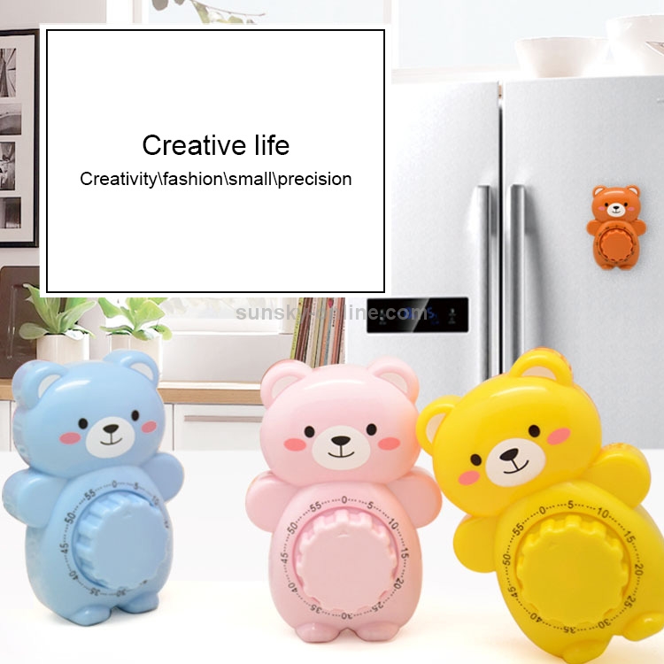 Cartoon Bear Timer Kitchen Gadget Mechanical Timer(Pink)
