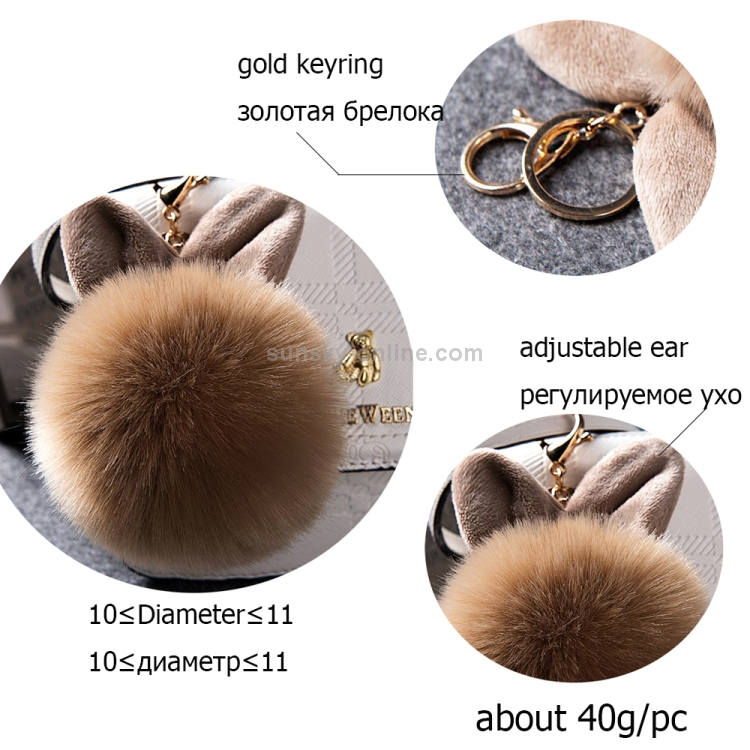 Faux Rabbit Fur Ball PomPom Charm Key Chain Gold Plated Keychain Car Key  Ring