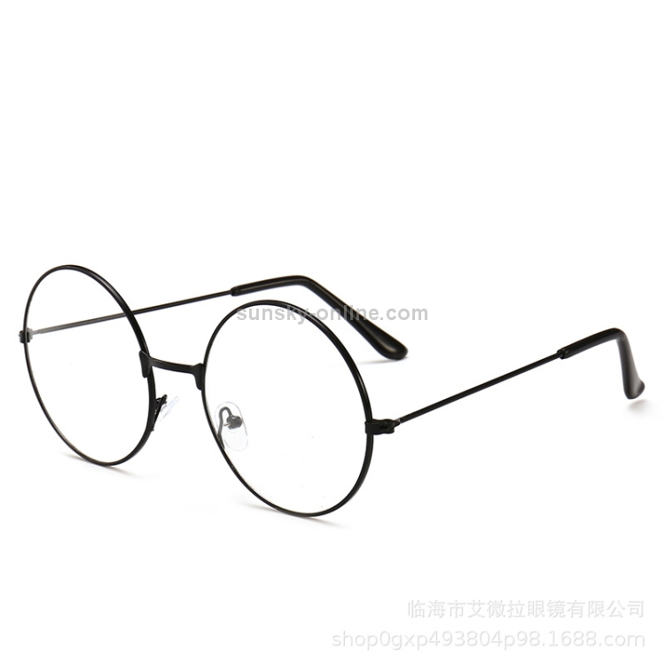 Retro grandes gafas redondas con marco de metal anti azul-rayo de cristal  liso espectáculos (negro)