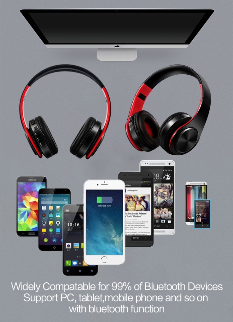 Auriculares estéreo de alta fidelidad Auriculares bluetooth Auriculares de  música Fm y soporte tarjeta Sd con micrófono para móvil Xiaomi Iphone  Sumsamg Tablet