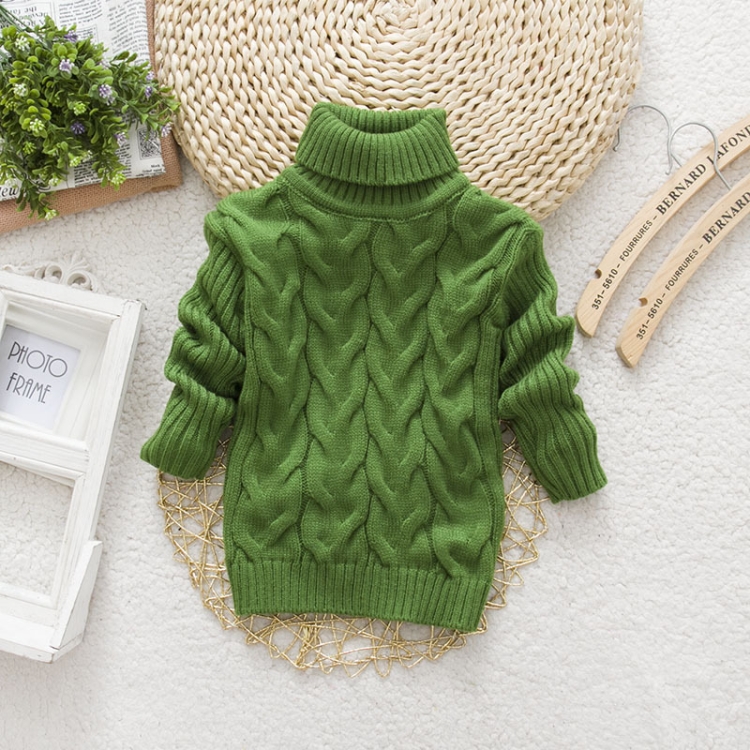 Green Winter Children's Thick Solid Color Knit Bottoming Turtleneck  Pullover Sweater, Height:14 Size（80-90cm）