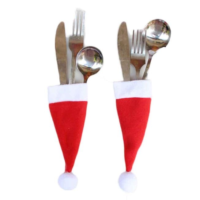 Christmas Decorative Tableware Fork Set Cloth Hat Kitchen Cutlery Bag Santa Hat 