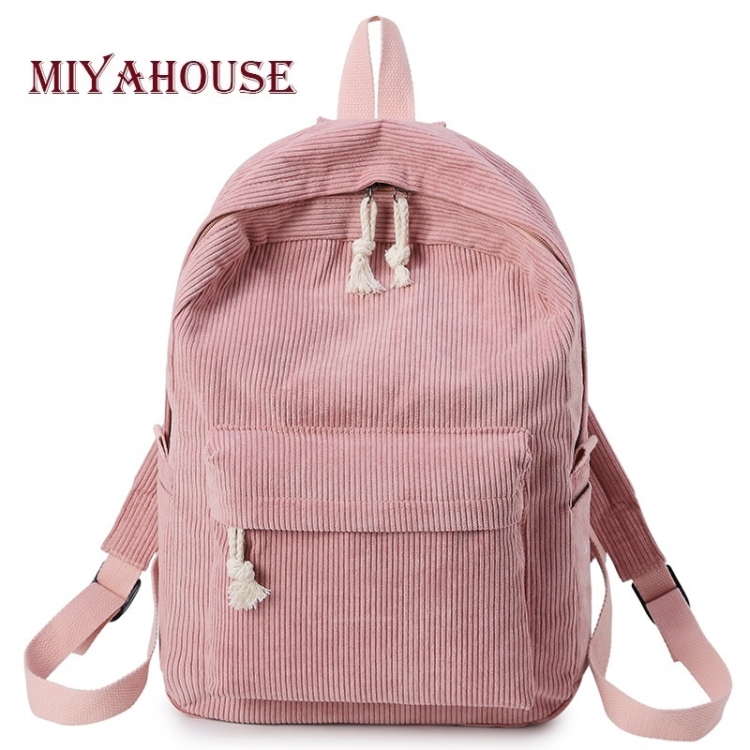 Mochila tela suave con diseño de pana para mujer, mochila escolar para adolescentes, mujeres (rosa)