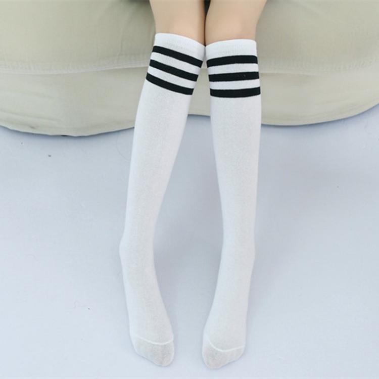 Moraj - Calcetines largos de algodón, blancos con rayas negras
