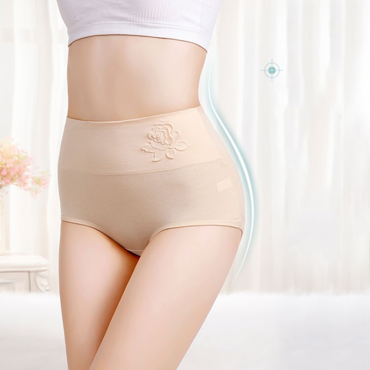 Women's High Waist Cotton Embossing Panties Warm Palace Breathable Underwear