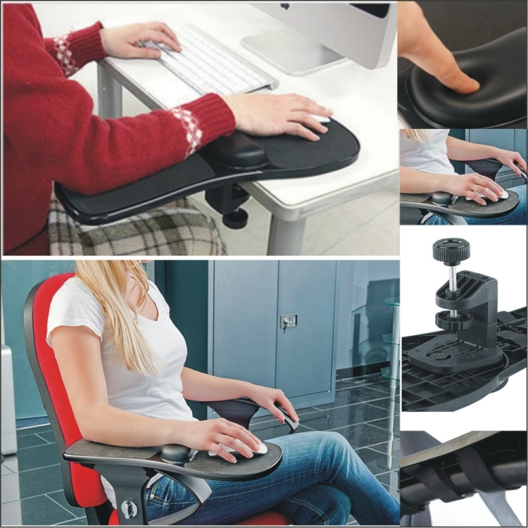 Rotación Ordenador de sobremesa Ordenador portátil Bandeja para ratón Codo Codo Reposamuñecas Placa Soporte Instalar en escritorio y silla - 5