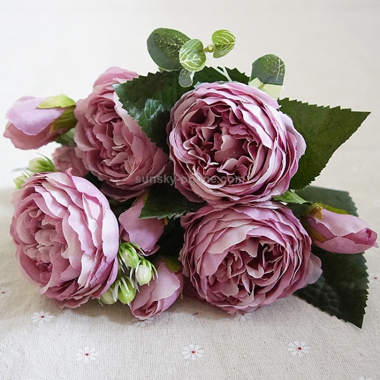 Hoa hồng đẹp Hoa mẫu đơn Hoa lụa nhân tạo Bó hoa nhỏ Rừng trang trí nhà  tiệc mùa xuân Trang trí đám cưới Hoa giả (Màu tím)