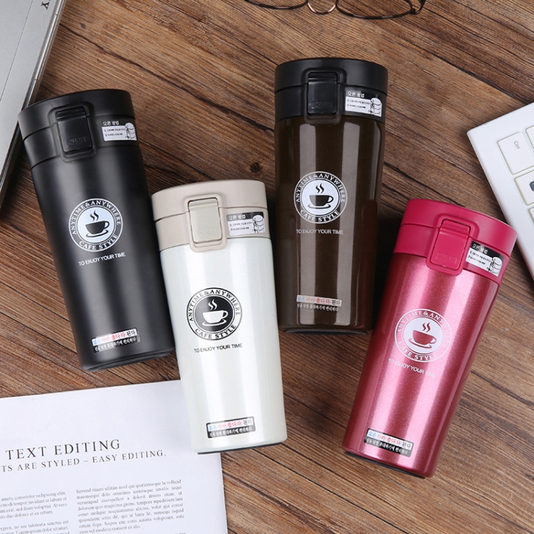 Double Wall Stainless Steel Vacuum Flasks 380ml Car Thermo Cup Coffee Tea  Travel Mug Thermol Bottle, Capacity:380ml(Brown)