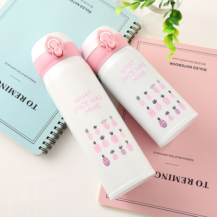 Bouncing Vacuum Flask Mug Travel Stainless Steel Thermos Cup, Capacity:350ml (Flamingo)
