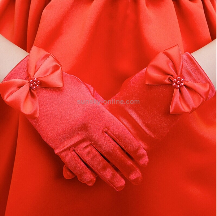 childrens red satin gloves