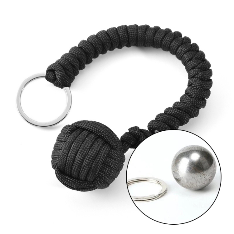 Portachiavi Defense Ball sfera di acciaio di autodifesa e sopravvivenza  rivestita in para-corda colore nero