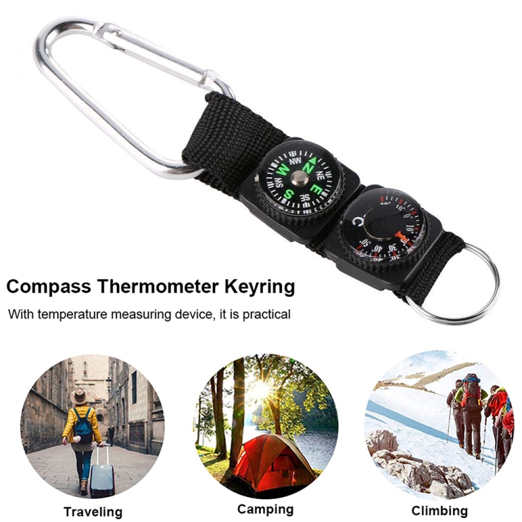 5E64 Compass Thermometer Camping for 3 in 1 Keychains Keyring Hiking Carabiners