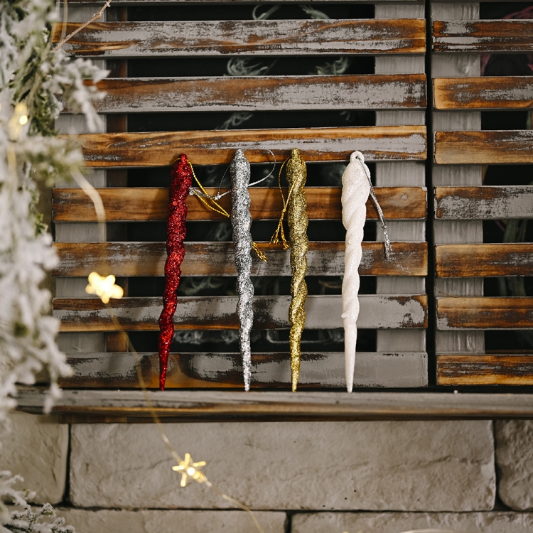 5pcs/bag Christmas Decorations Colorful Ice Bar Pendant Small Tree Threaded Ornament(Golden)