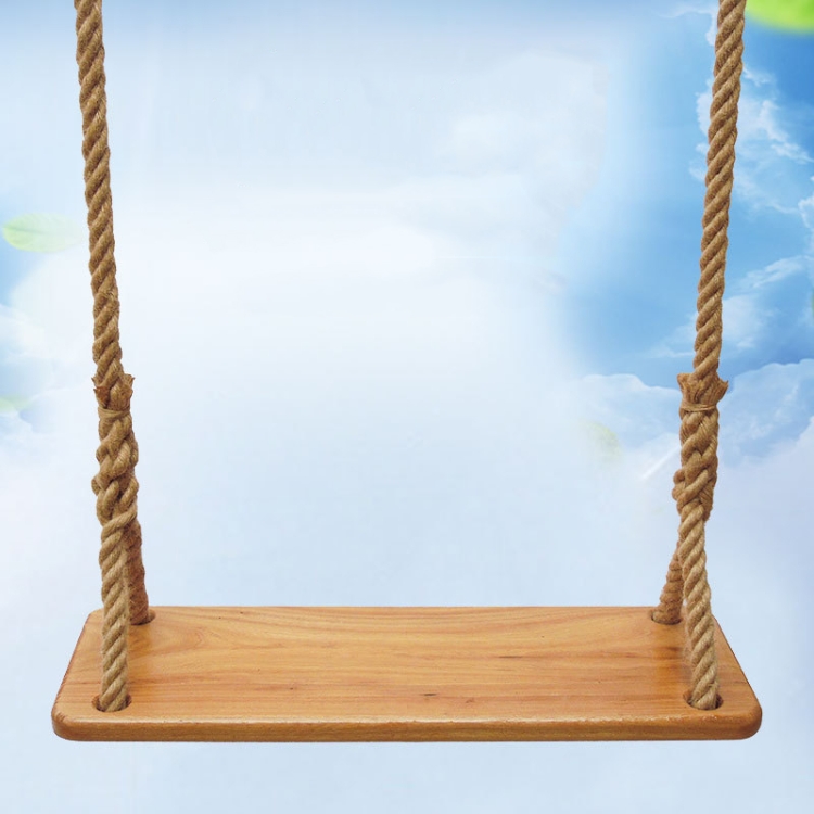 Outdoor Swing Indoor Balcony Children Adult Solid Wood Swing, Style:Hemp  Rope(50x13 cm)