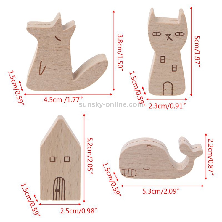 5 PCS Cute Animal Wooden Information Folder Photo Clip Product Display Board  Base Notes Message Memo Clip(Fox)