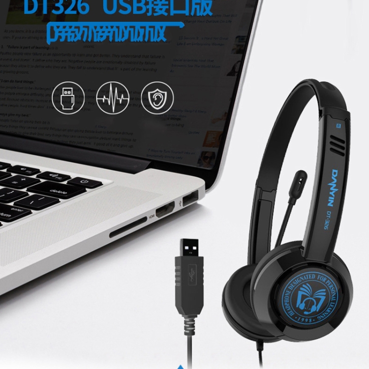 DANYIN DT326 Computadora de escritorio montada en la cabeza Auriculares con cable de aprendizaje para niños con micrófono, Longitud del cable: 1.8 m, Estilo: 3.5 mm Dos orificios (Blanco) - B9