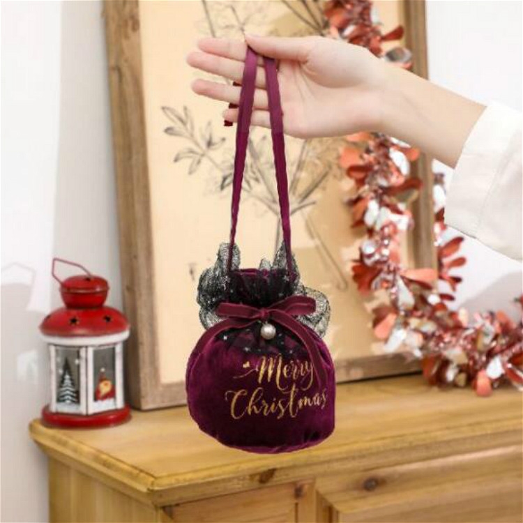Christmas Velvet Peace Fruit Gift Bag Christmas Decoration Supplies  Children Candy Gift Bag(Wine Red)