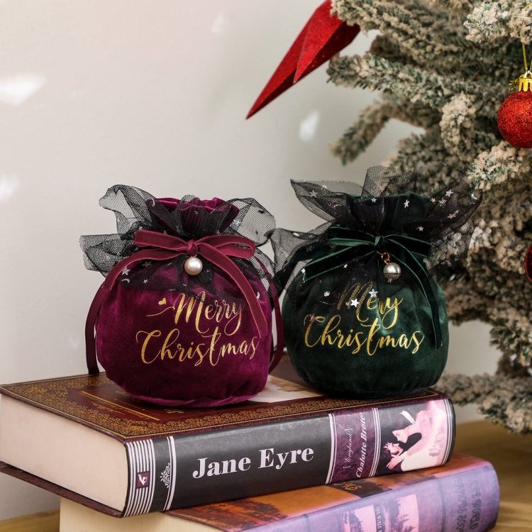 Christmas Velvet Peace Fruit Gift Bag Christmas Decoration Supplies  Children Candy Gift Bag(Wine Red)