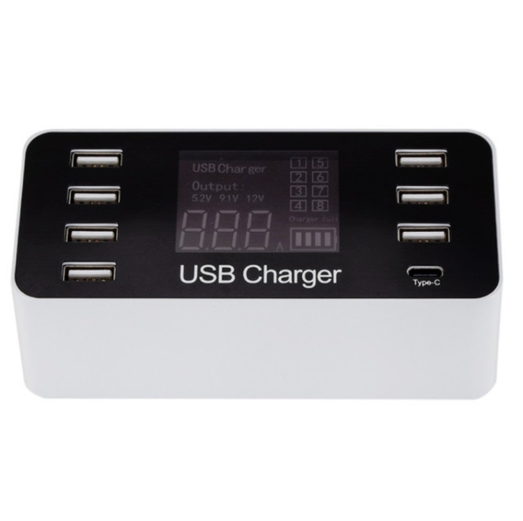 8 in 1 7 USB Ports + USB-C / Type-C Port Universal Multi-function Charger with LCD Digital Display, US Plug 8 in 1 7 USB Ports + USB-C / Type-C Port Universal Multi-function Charger with LCD Digital Display, US Plug