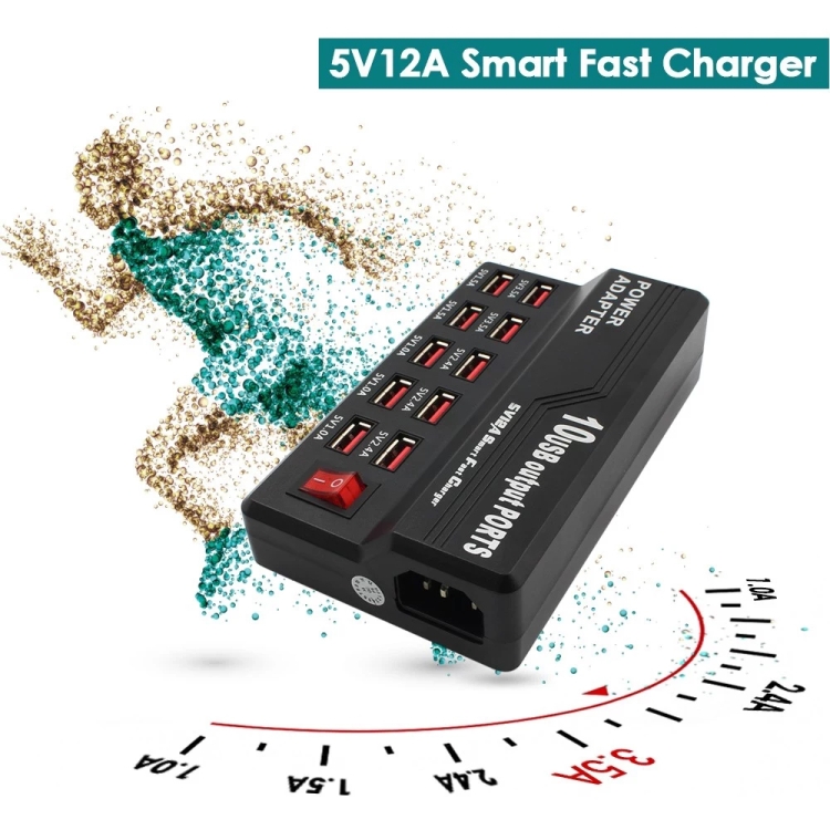 100-240V USB Interface Smart Fast Charge Digital Electronic Charger Multifunctional Charger, US Plug, Style:10 Ports 100-240V USB Interface Smart Fast Charge Digital Electronic Charger Multifunctional Charger, US Plug, Style:10 Ports