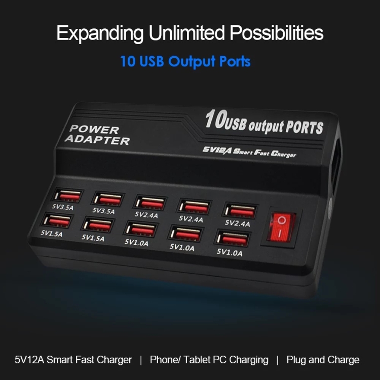 100-240V USB Interface Smart Fast Charge Digital Electronic Charger Multifunctional Charger, US Plug, Style:10 Ports 100-240V USB Interface Smart Fast Charge Digital Electronic Charger Multifunctional Charger, US Plug, Style:10 Ports