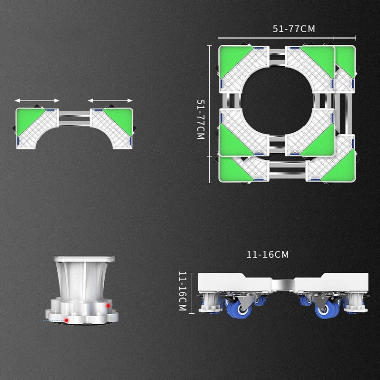 Tubo único 4 ruedas + 4 patas Soporte de refrigerador de acero