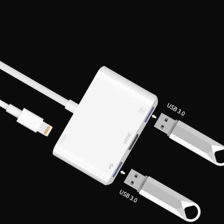 LC05 3 in 1 8 Pin to USB 3.0 + 1080P HDMI + Camera USB 3.0 Interface Multi-Function Adapter for IPhone 6s and Above IOS System