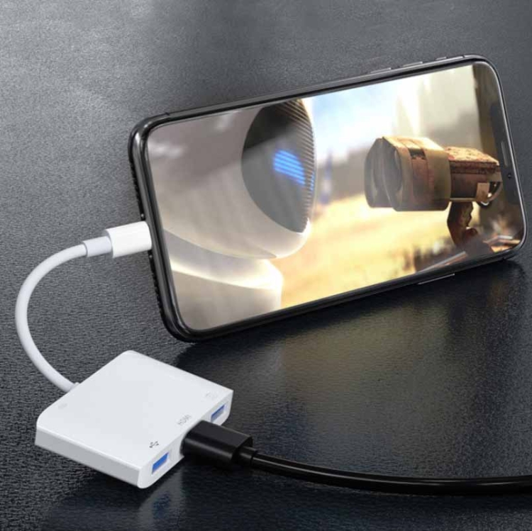 LC05 3 in 1 8 Pin to USB 3.0 + 1080P HDMI + Camera USB 3.0 Interface Multi-Function Adapter for IPhone 6s and Above IOS System