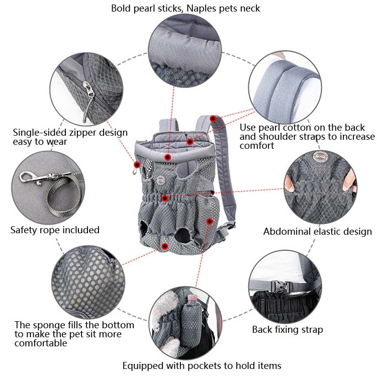 Doglemi Pet Outing Backpack Dog Shoulder Chest Bag Breathable Mesh Dog Cat  Bag, Size:M(Gray)